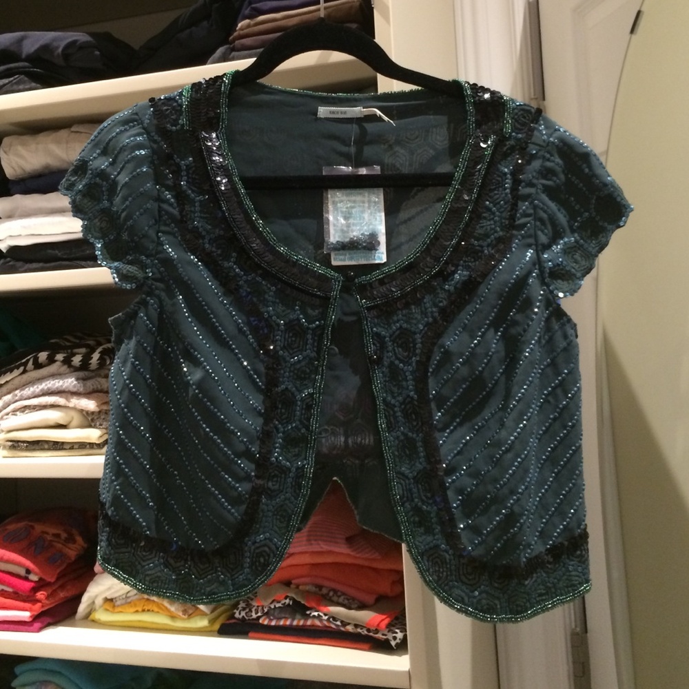 Kimchi Blue Teal Beaded Short Sleeve Bolero